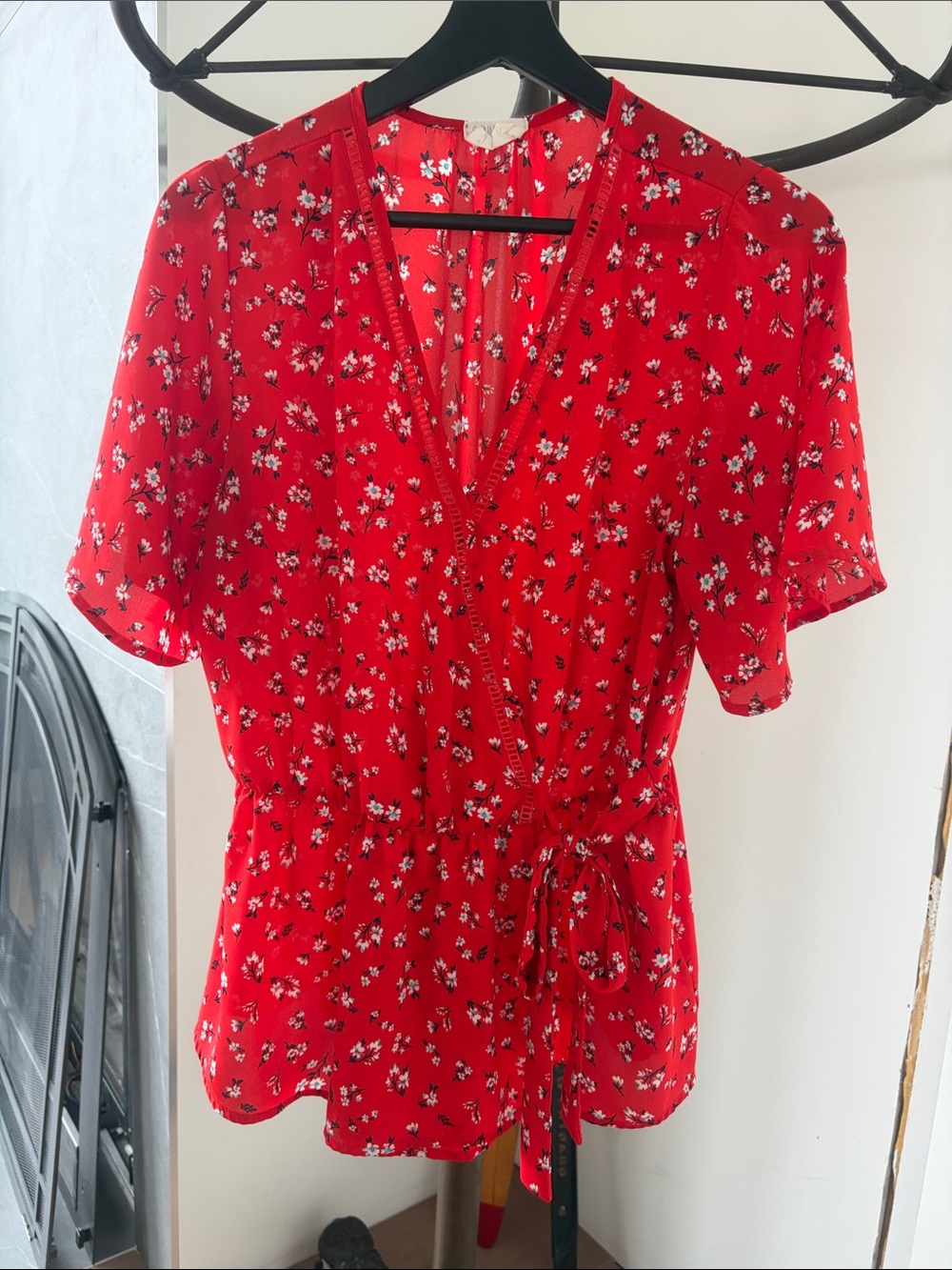 Sienna Sky Red Floral Wrap Style Blouse